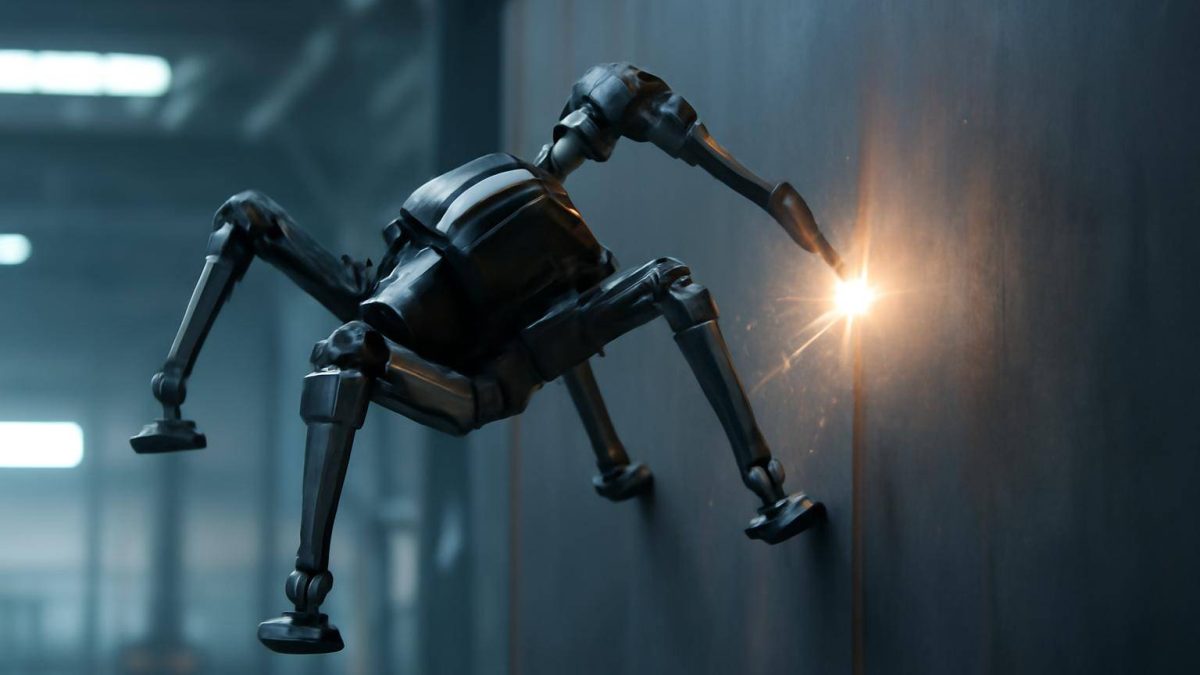 Dört Bacaklı Kaynakçı Robot Dikey Duvarlara Tırmanıyor